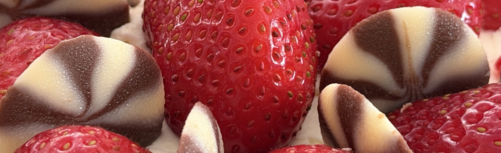 Fraises et chocolat sur un dessert crémeux — photo Brett Jordan / Unsplash